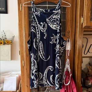 Navy and White Paisley Women's Blouse